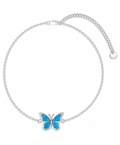 Diamond Butterfly Bracelet for Women 925 Sterling Silver Blue Butterfly Bracelets with Lab Grown Diamonds Jewelry Gifts for M...