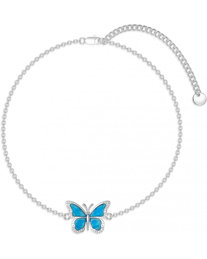 Diamond Butterfly Bracelet for Women 925 Sterling Silver Blue Butterfly Bracelets with Lab Grown Diamonds Jewelry Gifts for M...