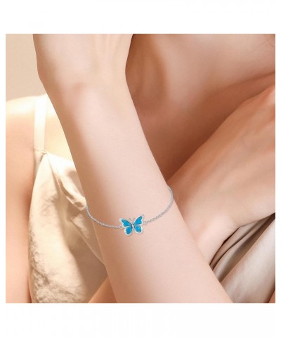 Diamond Butterfly Bracelet for Women 925 Sterling Silver Blue Butterfly Bracelets with Lab Grown Diamonds Jewelry Gifts for M...