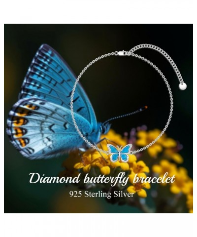 Diamond Butterfly Bracelet for Women 925 Sterling Silver Blue Butterfly Bracelets with Lab Grown Diamonds Jewelry Gifts for M...