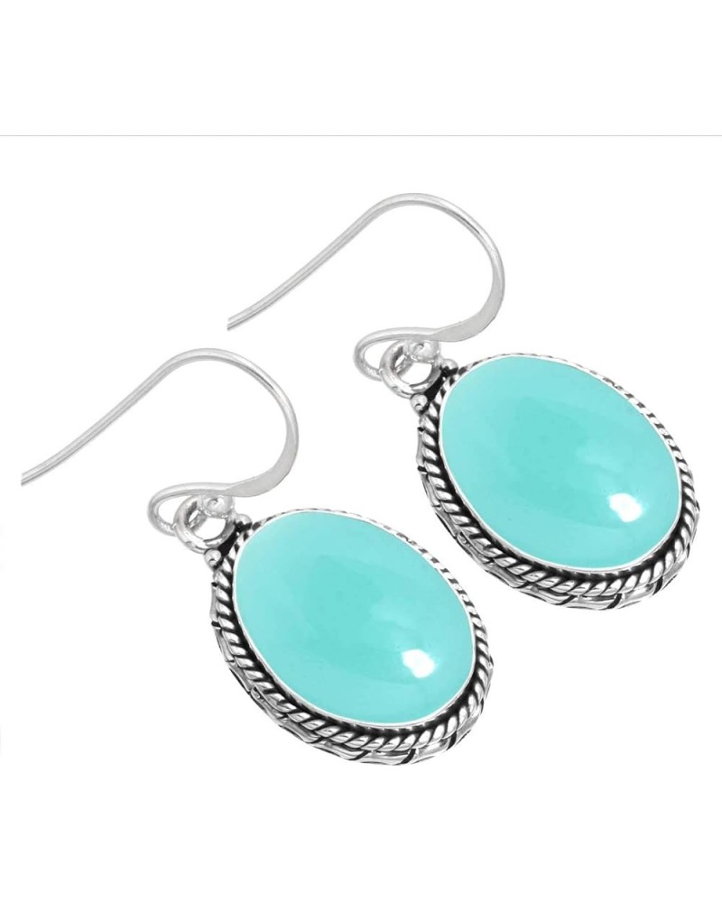 925 Sterling Silver Handmade Drop Dangle Earring for Women Oval Gemstone Fashion Jewelry for Gift (98523_E) Aqua Chalcedony $...