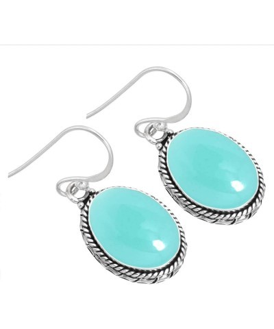 925 Sterling Silver Handmade Drop Dangle Earring for Women Oval Gemstone Fashion Jewelry for Gift (98523_E) Aqua Chalcedony $...