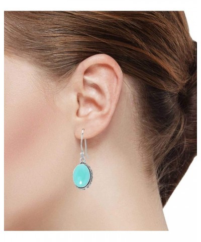 925 Sterling Silver Handmade Drop Dangle Earring for Women Oval Gemstone Fashion Jewelry for Gift (98523_E) Aqua Chalcedony $...