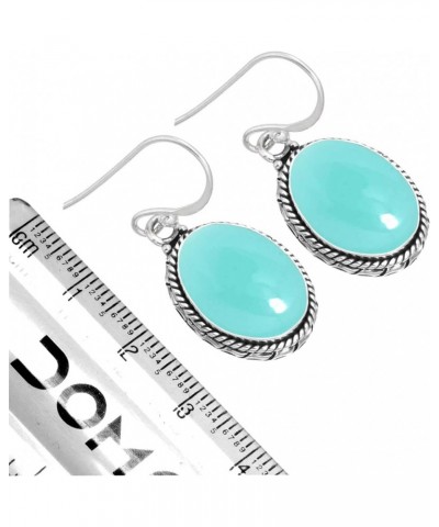 925 Sterling Silver Handmade Drop Dangle Earring for Women Oval Gemstone Fashion Jewelry for Gift (98523_E) Aqua Chalcedony $...