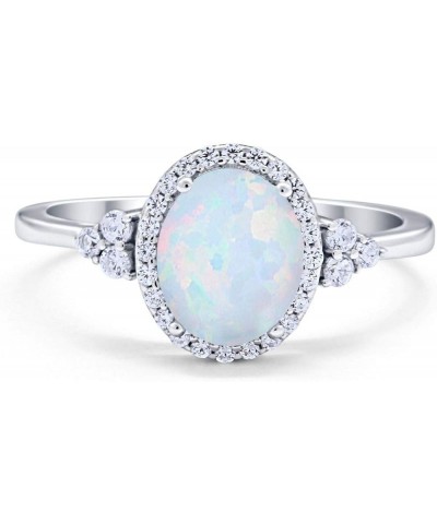 Halo Art Deco Oval Wedding Engagement Ring Cubic Zirconia 925 Sterling Silver Lab Created White Opal $11.48 Rings