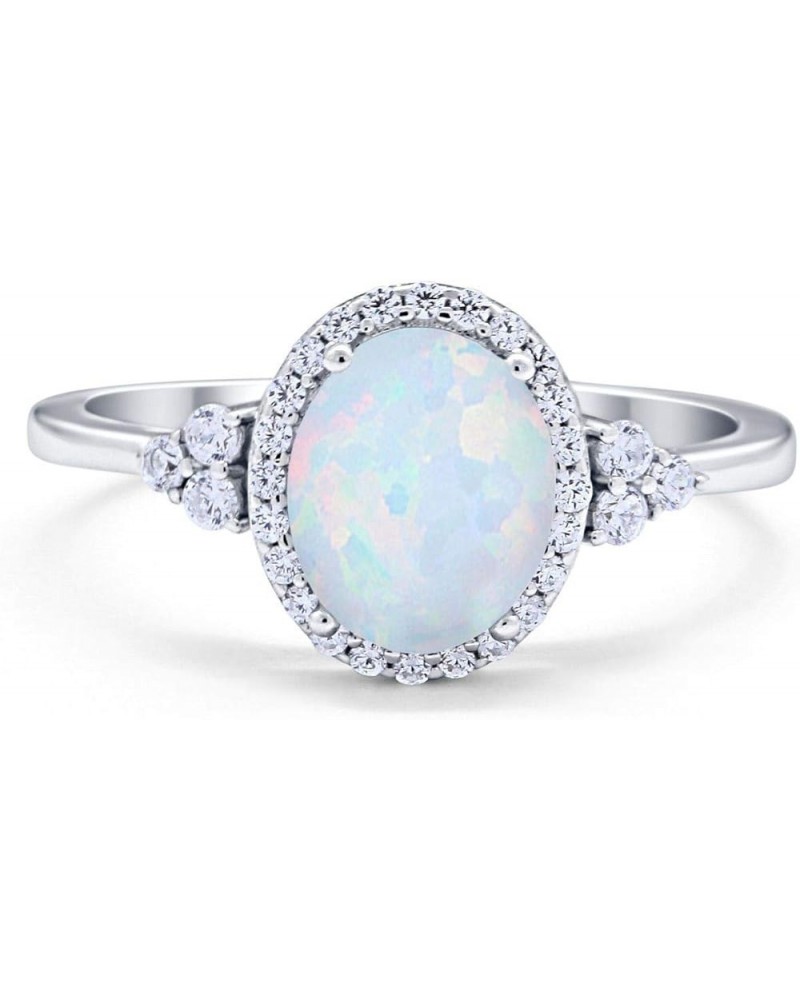 Halo Art Deco Oval Wedding Engagement Ring Cubic Zirconia 925 Sterling Silver Lab Created White Opal $11.48 Rings