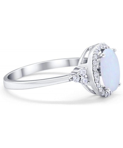 Halo Art Deco Oval Wedding Engagement Ring Cubic Zirconia 925 Sterling Silver Lab Created White Opal $11.48 Rings