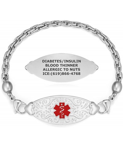 Custom Engraved Medical ID Alert Bracelets for Women - Style 7.5 Inches Stainless Silver / Red $23.43 Bracelets