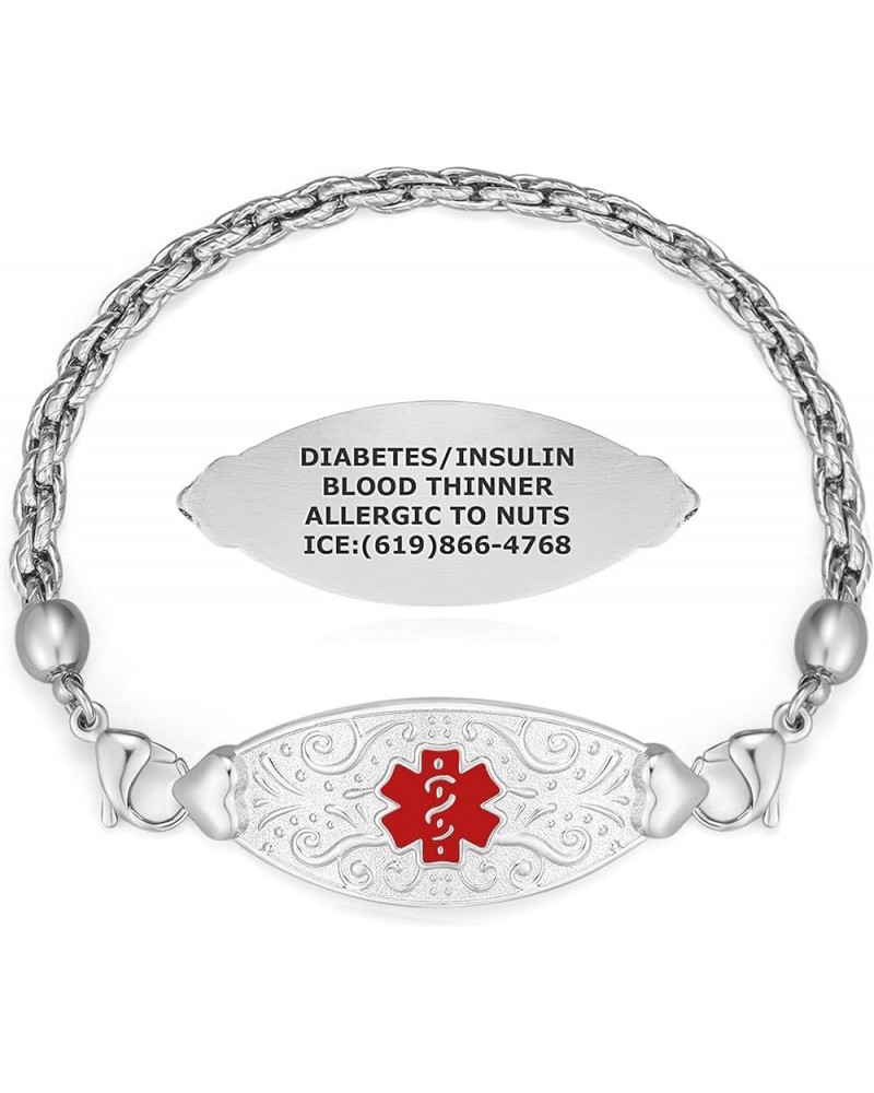 Custom Engraved Medical ID Alert Bracelets for Women - Style 7.5 Inches Stainless Silver / Red $23.43 Bracelets