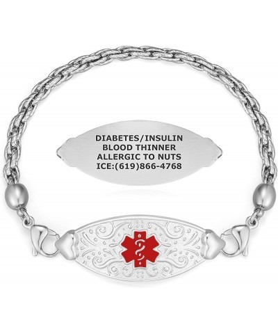 Custom Engraved Medical ID Alert Bracelets for Women - Style 7.5 Inches Stainless Silver / Red $23.43 Bracelets