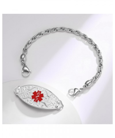 Custom Engraved Medical ID Alert Bracelets for Women - Style 7.5 Inches Stainless Silver / Red $23.43 Bracelets