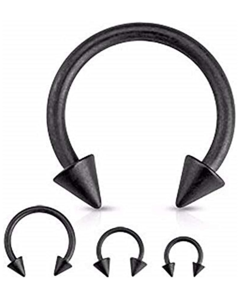 Matte Black IP Horseshoe with Spike Ends Circular Barbell 316L Surgical Steel 16 GA, Length: 6mm, Ball: 3mm $8.31 Body Jewelry