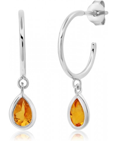 Gemstone Hoop Birthstone Earrings for Women | Real 14k Gold Plated 925 Sterling Silver Earrings – 1" Open Hoops with Teardrop...