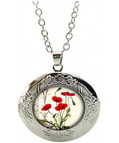 Handicraft Jewelry, Charm Poppy Locket Necklace Red Poppy Flowers Locket Necklace for Women Lovers Girls Gift $7.53 Necklaces