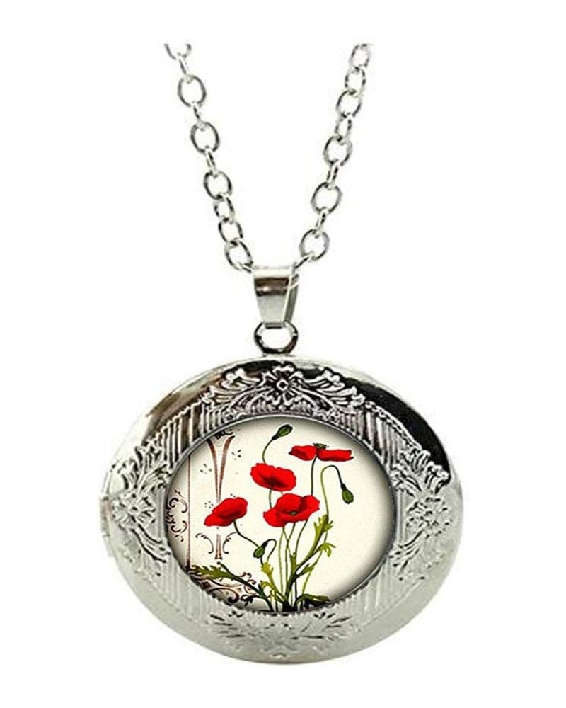 Handicraft Jewelry, Charm Poppy Locket Necklace Red Poppy Flowers Locket Necklace for Women Lovers Girls Gift $7.53 Necklaces