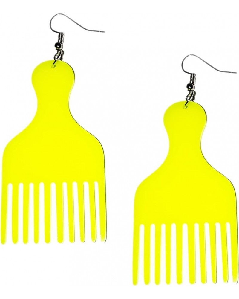 Afro Pick Acrylic Earrings Yellow $11.57 Earrings