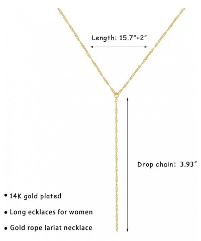 Lariat Dainty Gold Necklace for Women, Trendy Y Beaded Necklace 14k Gold Plated/Silver Layered Bead Chain Drop Necklaces Simp...