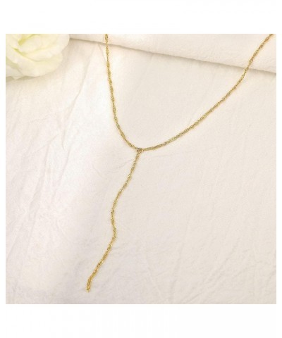 Lariat Dainty Gold Necklace for Women, Trendy Y Beaded Necklace 14k Gold Plated/Silver Layered Bead Chain Drop Necklaces Simp...