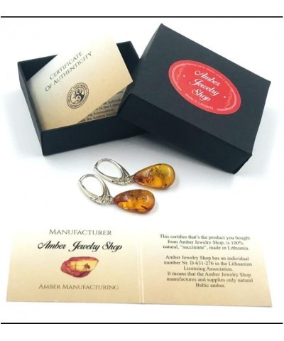 Genuine Baltic Amber Tear Drop Earrings Sterling Silver Honey $25.64 Earrings