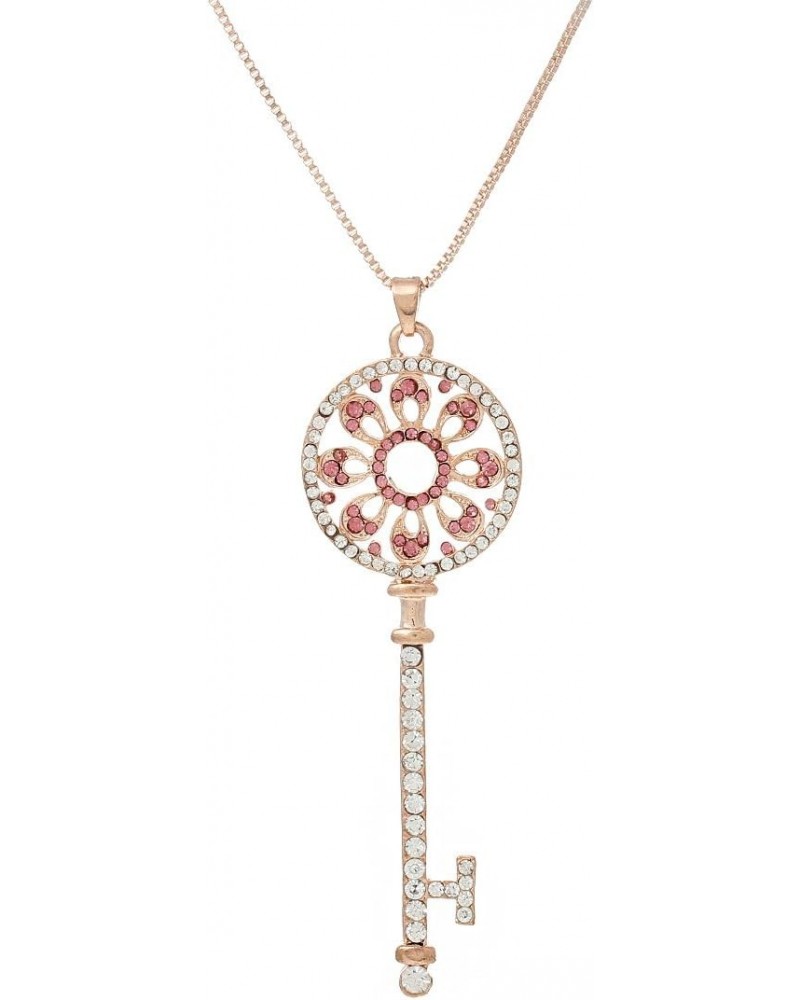 Box Chain Pendant Necklace Rose Key with Fuchsia Rhinestones and Lobster Clasp Extender $8.67 Necklaces