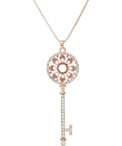 Box Chain Pendant Necklace Rose Key with Fuchsia Rhinestones and Lobster Clasp Extender $8.67 Necklaces