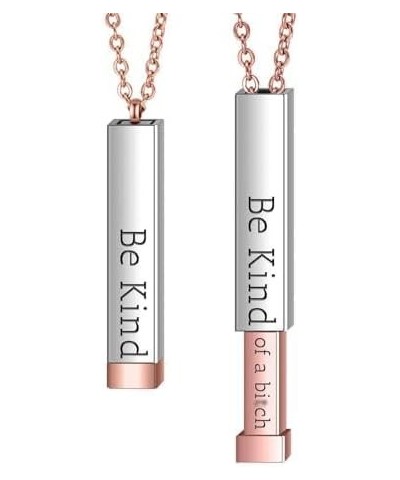 Be Kind...Of A Bitch - Hidden Message Necklace, Be Kind of A Bitch Necklace, Personalized 3D Engraving Vertical Bar Necklace,...