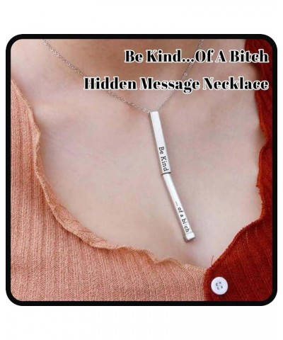 Be Kind...Of A Bitch - Hidden Message Necklace, Be Kind of A Bitch Necklace, Personalized 3D Engraving Vertical Bar Necklace,...