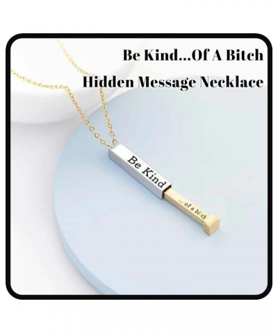 Be Kind...Of A Bitch - Hidden Message Necklace, Be Kind of A Bitch Necklace, Personalized 3D Engraving Vertical Bar Necklace,...