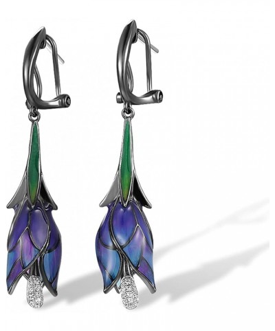 Sterling Silver Enamel Tulip Earrings for Women (Omega Back, Purple) $25.19 Earrings