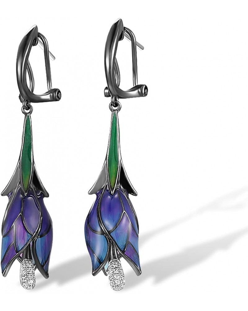 Sterling Silver Enamel Tulip Earrings for Women (Omega Back, Purple) $25.19 Earrings