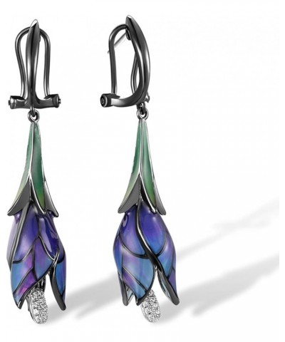 Sterling Silver Enamel Tulip Earrings for Women (Omega Back, Purple) $25.19 Earrings