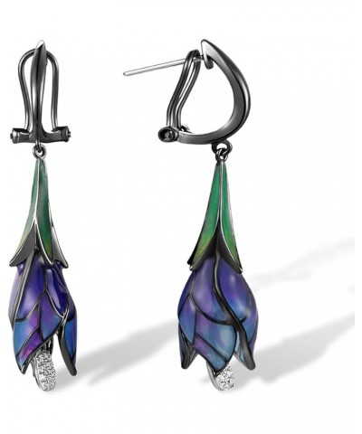 Sterling Silver Enamel Tulip Earrings for Women (Omega Back, Purple) $25.19 Earrings