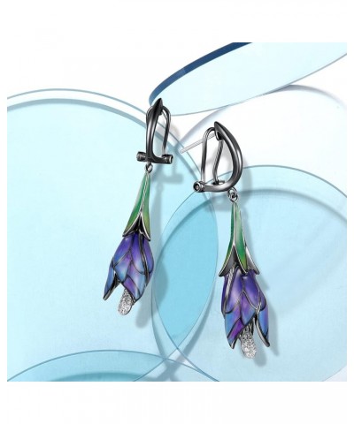 Sterling Silver Enamel Tulip Earrings for Women (Omega Back, Purple) $25.19 Earrings