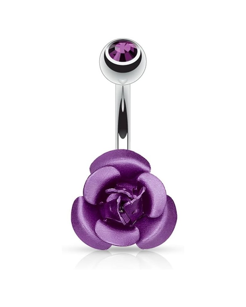 Colored Metal Rose 316L Surgical Steel Belly Button Ring (Sold Per Piece) Purple $9.17 Body Jewelry