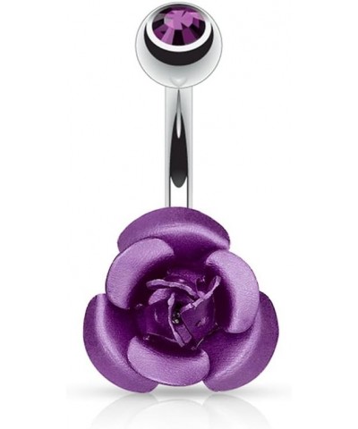 Colored Metal Rose 316L Surgical Steel Belly Button Ring (Sold Per Piece) Purple $9.17 Body Jewelry