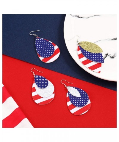 12 Pairs Veteran's Day Gifts American Flag Faux Leather Earrings Star Print Teardrop Dangle Earring Independence Day Drop Ear...