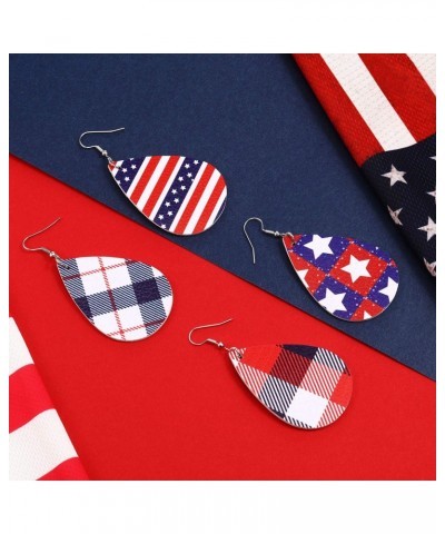 12 Pairs Veteran's Day Gifts American Flag Faux Leather Earrings Star Print Teardrop Dangle Earring Independence Day Drop Ear...