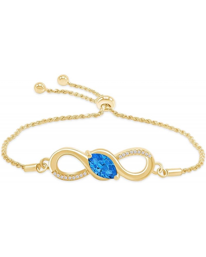 Simulated Birthstone & Diamond Accent Infinity Bolo Bracelet for Women in 14k Gold Over Sterling Silver Yellow Gold Over : Si...