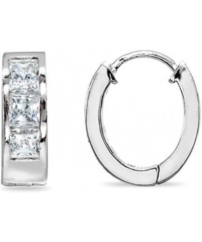 Sterling Silver 15mm Princess-Cut Channel Small CZ Huggie Hoop Earrings, Made with AA Cubic Zirconia Oval-Silver-5x15mm $19.2...