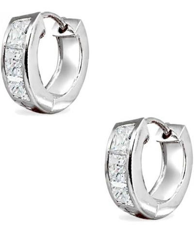 Sterling Silver 15mm Princess-Cut Channel Small CZ Huggie Hoop Earrings, Made with AA Cubic Zirconia Oval-Silver-5x15mm $19.2...