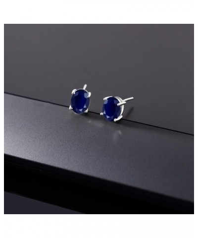 14K White Gold Blue Sapphire Stud Earrings For Women (3.60 Cttw, Gemstone Birthstone, Oval 8X6MM) $82.80 Earrings