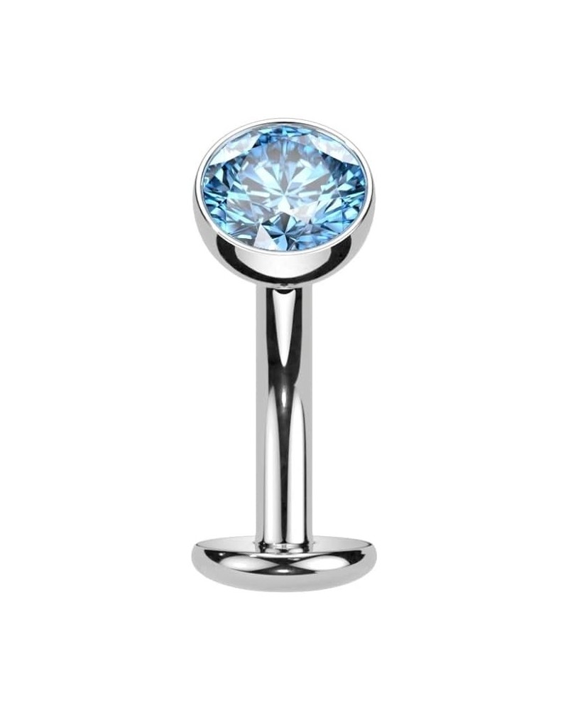 14GA F136 Implant Grade Titanium Threadless Convex Base CZ Crystal Floating Belly Button Ring Aqua $8.62 Body Jewelry