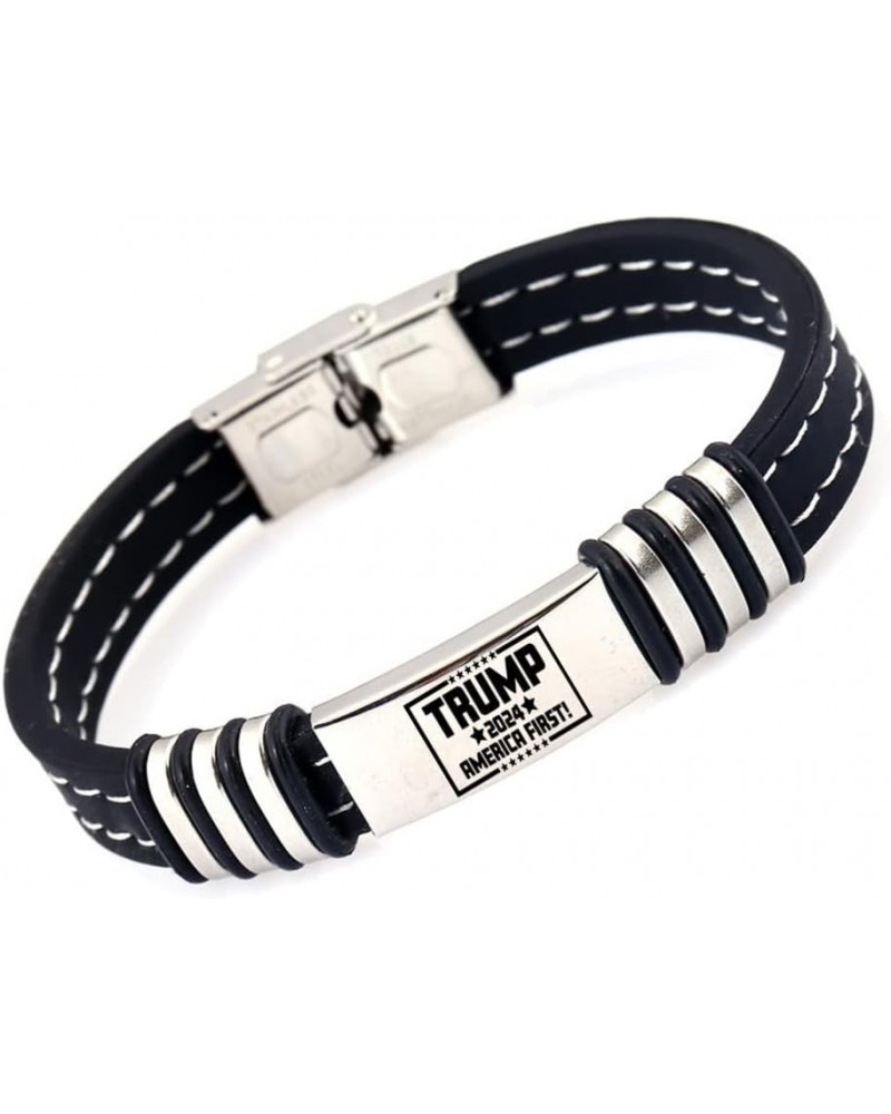 Stylish 2024 Support Trump Silicone Bracelet with Stainless Steel Buckle, Political USA America Trump Jewelry for Men Women,8...