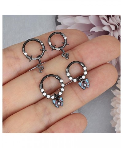 6pcs Stainless Steel Wire Wrapped Septum Clicker 16g Nose Piercing Jewelry Helix Daith Piercing black dangle, 5/16"(8mm) $9.5...