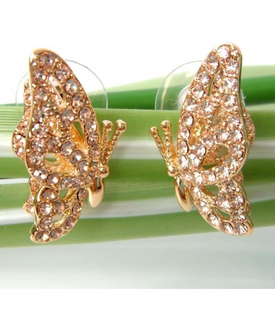 18k Gold Plated Butterfly Enamel Circle Clear Zirconia Crystal Drop Dangle Earrings Golden Crystal $9.68 Earrings