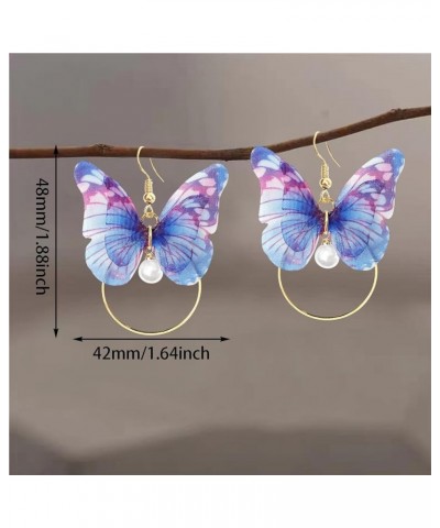 Handmade Elegant Bohemian Colorful Butterfly Dangle Drop Earrings Simulation Long Tassel Fabric Butterfly Elegant Pearl Rhine...