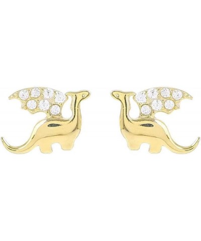 Cute Gold Plated Dragon Stud Earrings for Women Girls Dainty Tiny Small CZ Dinosaurs 925 Sterling Silver Post Hypoallergenic ...