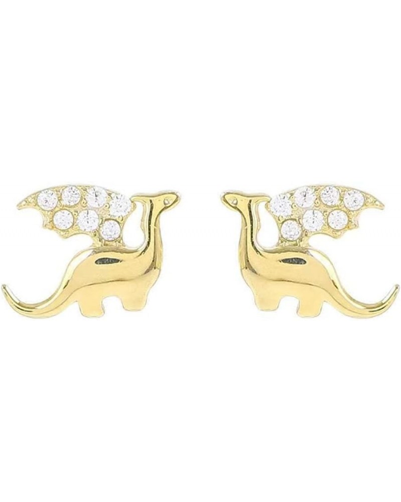 Cute Gold Plated Dragon Stud Earrings for Women Girls Dainty Tiny Small CZ Dinosaurs 925 Sterling Silver Post Hypoallergenic ...