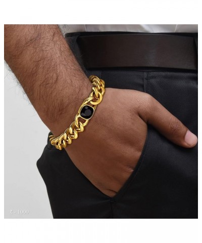 Men Miami Cuban Chain Bracelets with Upgrade Buckle Clasp, Durable Real 18K Gold/Black Metal Filled Solid Stainless Steel Han...