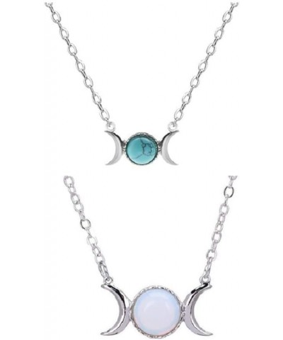 Triple Goddess Moon Symbol Pendant Necklace Opal Healing Crystal Natural Stone Sailor Moon Pendant for Women opal & Green $4....